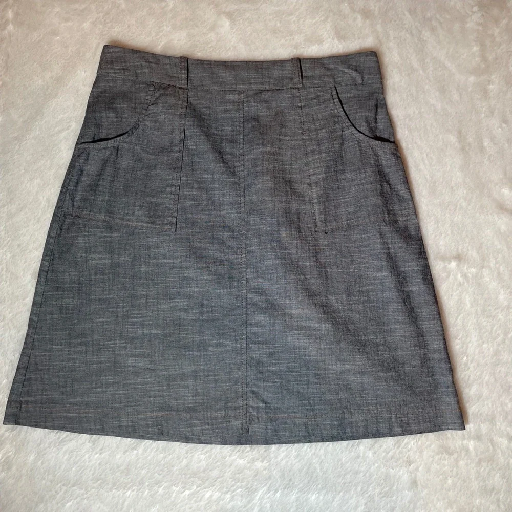 Monteau‎ Los Angeles Grey Chambray A-Line Skirt Size L Back Zip Pockets Career